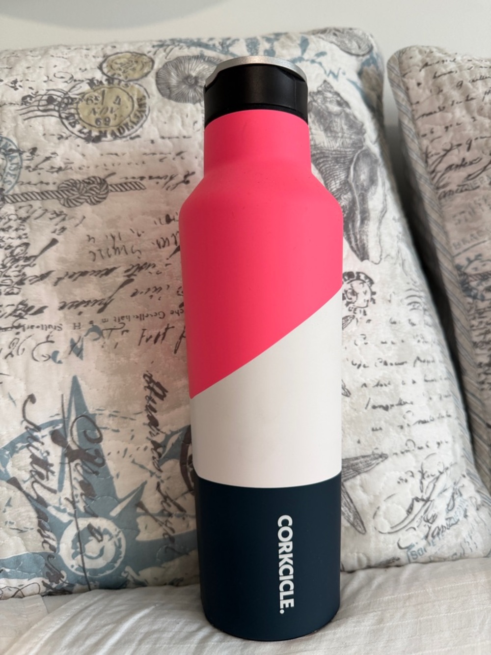 Corkcicle Colorblock Insulated Water Bottle – Hot Pink, White & Navy